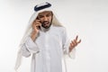 asian arabic mad person while calling over white background