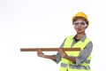 Asian Architect Engineer woman in yellow hard hat, safety vast Royalty Free Stock Photo