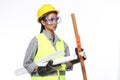 Asian Architect Engineer woman in yellow hard hat, safety vast Royalty Free Stock Photo