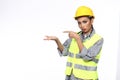 Asian Architect Engineer woman in yellow hard hat, safety vast Royalty Free Stock Photo