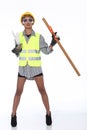 Asian Architect Engineer woman in yellow hard hat, safety vast Royalty Free Stock Photo