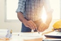 Asian architect man Standing working