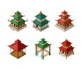 Asian Architecture with Pagoda and Gazebo Isometric Vector Set Royalty Free Stock Photo