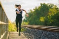 Asian athletics woman in sportswear having sprinter running practice