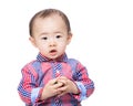 Asian baby boy holding wooden block Royalty Free Stock Photo