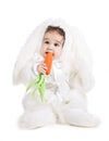 Asian baby boy in a rabbit fancy dress Royalty Free Stock Photo