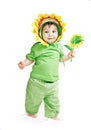 Asian baby boy in a sunflower fancy dress