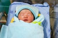 An Asian baby girl,cute face Sleep well with cover the blanket Royalty Free Stock Photo