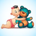 Asian baby girl with hugs Teddy Bear toy on a