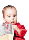 Asian babyboy in a red kimono