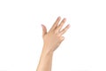 Asian back hand shows and counts 9 nine sign on finger on isolated white background. Clipping path