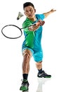 Asian badminton player man isolated Royalty Free Stock Photo