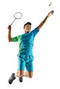 Asian badminton player man isolated Royalty Free Stock Photo