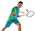 Asian badminton player man isolated Royalty Free Stock Photo