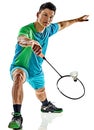 Asian badminton player man isolated Royalty Free Stock Photo