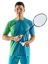 Asian badminton player man isolated Royalty Free Stock Photo