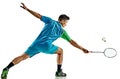 Asian badminton player man isolated Royalty Free Stock Photo