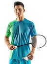 Asian badminton player man isolated Royalty Free Stock Photo