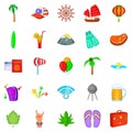 Asian beach icons set, cartoon style Royalty Free Stock Photo