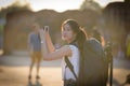 Asian beautiful girl has travel and take a photo at Wat Chaiwatthanaram temple in Ayuthaya, Thailand