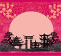 Asian beautiful landscape - abstract floral card