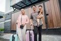 beautiful muslim family with suitcase travelling by car Royalty Free Stock Photo