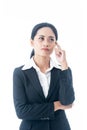 Asian beautiful smart  and young businesswoman is the executive or manager stand up thinking and smiling with confidence Royalty Free Stock Photo