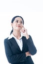 Asian beautiful smart  and young businesswoman is the executive or manager stand up thinking and smiling with confidence Royalty Free Stock Photo