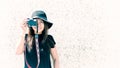 Asian beautiful woman with camera. Hipster fashion photographer,