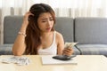 Asian beautiful woman with financial problem Royalty Free Stock Photo