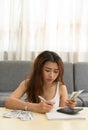 Asian beautiful woman with financial problem Royalty Free Stock Photo