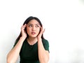 Asian beautiful woman stressful and headache and feeling sick Royalty Free Stock Photo