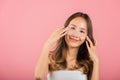 Asian beautiful young woman smiling mask cosmetic patches gel under the eyes Royalty Free Stock Photo