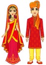 Asian beauty. Animation Indian family in traditional clothes. Royalty Free Stock Photo