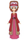 Asian beauty. Animation portrait of a beautiful girl in ancient national costume and turban.