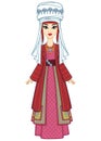 Asian beauty. Animation portrait of a beautiful girl in ancient national costume and turban.