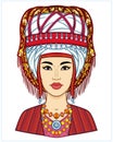 Asian beauty. Animation portrait of a beautiful girl in ancient national turban.