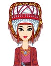 Asian beauty. Animation portrait of a beautiful girl in ancient national turban.