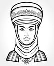 Asian beauty. Animation portrait of a beautiful girl in ancient national turban. Married woman `s headdress