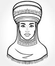 Asian beauty. Animation portrait of a beautiful girl in ancient national turban. Married woman `s headdress