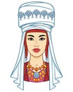 Asian beauty. Animation portrait of a beautiful girl in ancient national turban.