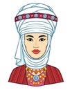 Asian beauty. Animation portrait of a beautiful girl in ancient national turban.