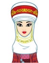 Asian beauty. Animation portrait of a beautiful girl in ancient national turban.