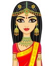 Asian beauty. Animation portrait of the young Indian girl in traditional clothes. Fairy tale princess. Royalty Free Stock Photo