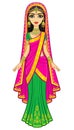 Asian beauty. Animation portrait of the young Indian girl in traditional clothes. Fairy tale princess.