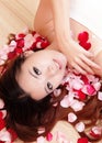 Asian beauty Girl smiling close-up with rose Royalty Free Stock Photo