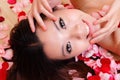 Asian beauty Girl smiling with rose Royalty Free Stock Photo