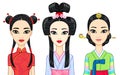 Asian beauty. Set of animation portraits of east girls in traditional clothes. Japan, Korea, China.