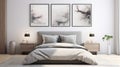 Hyper-realistic Bedroom Interior With Sumi-e Inspired Wall Art Frame Mockup