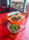 Asian Beef noodle bowl with spinach Royalty Free Stock Photo